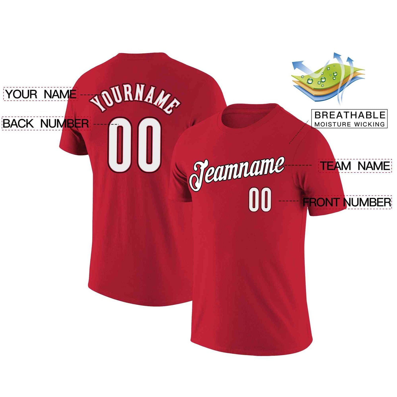 Custom Red White-Black Classic Style Crew neck T-Shirts Full Sublimated