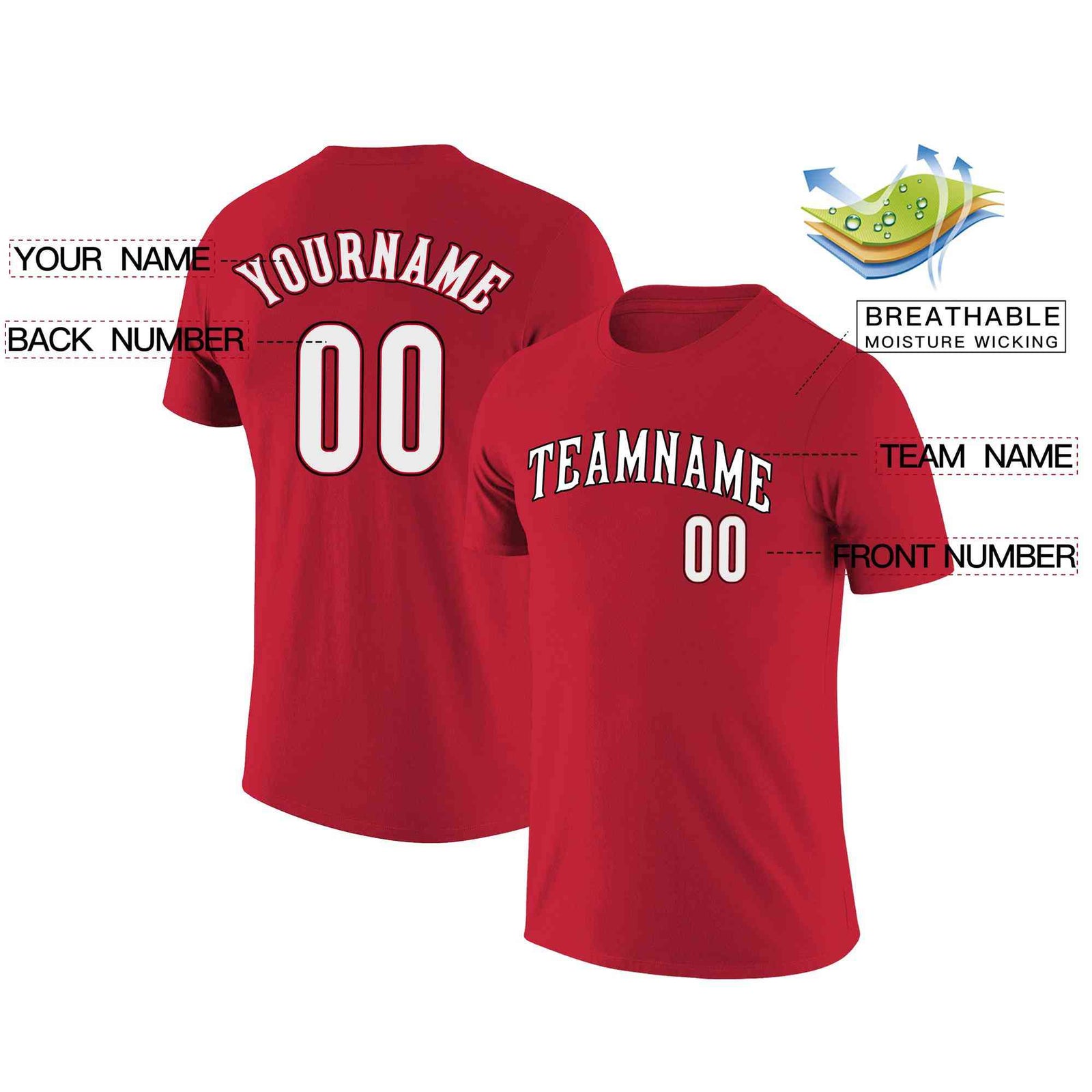 Custom Red White-Black Classic Style Crew neck T-Shirts Full Sublimated