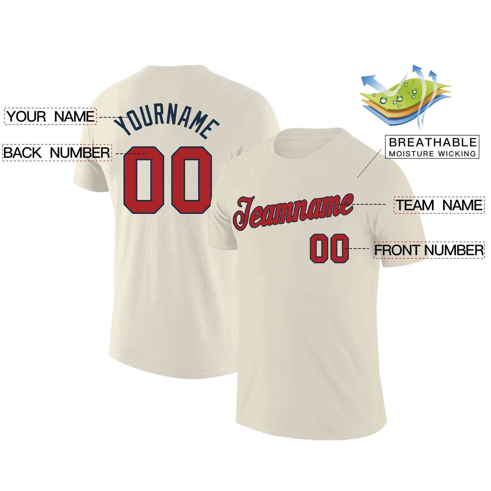 Custom Cream Red-Navy Classic Style Crew neck T-Shirts Full Sublimated