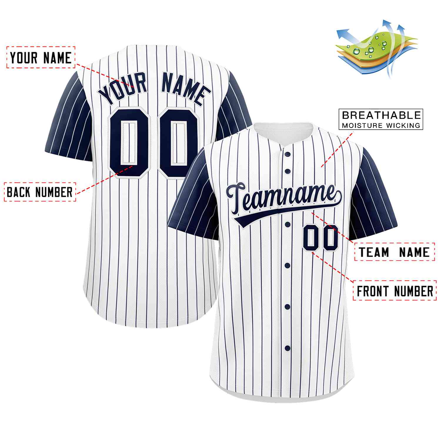 Custom White Navy Stripe Fashion Raglan Sleeves Authentic Baseball Jersey
