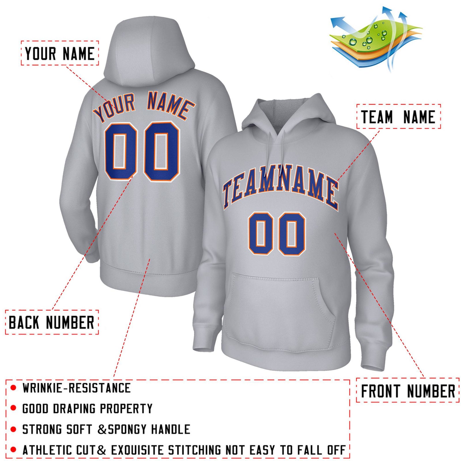 Custom Classic Style Hoodie Fashion Athletic Pullover Sports Gray Sweatshirt