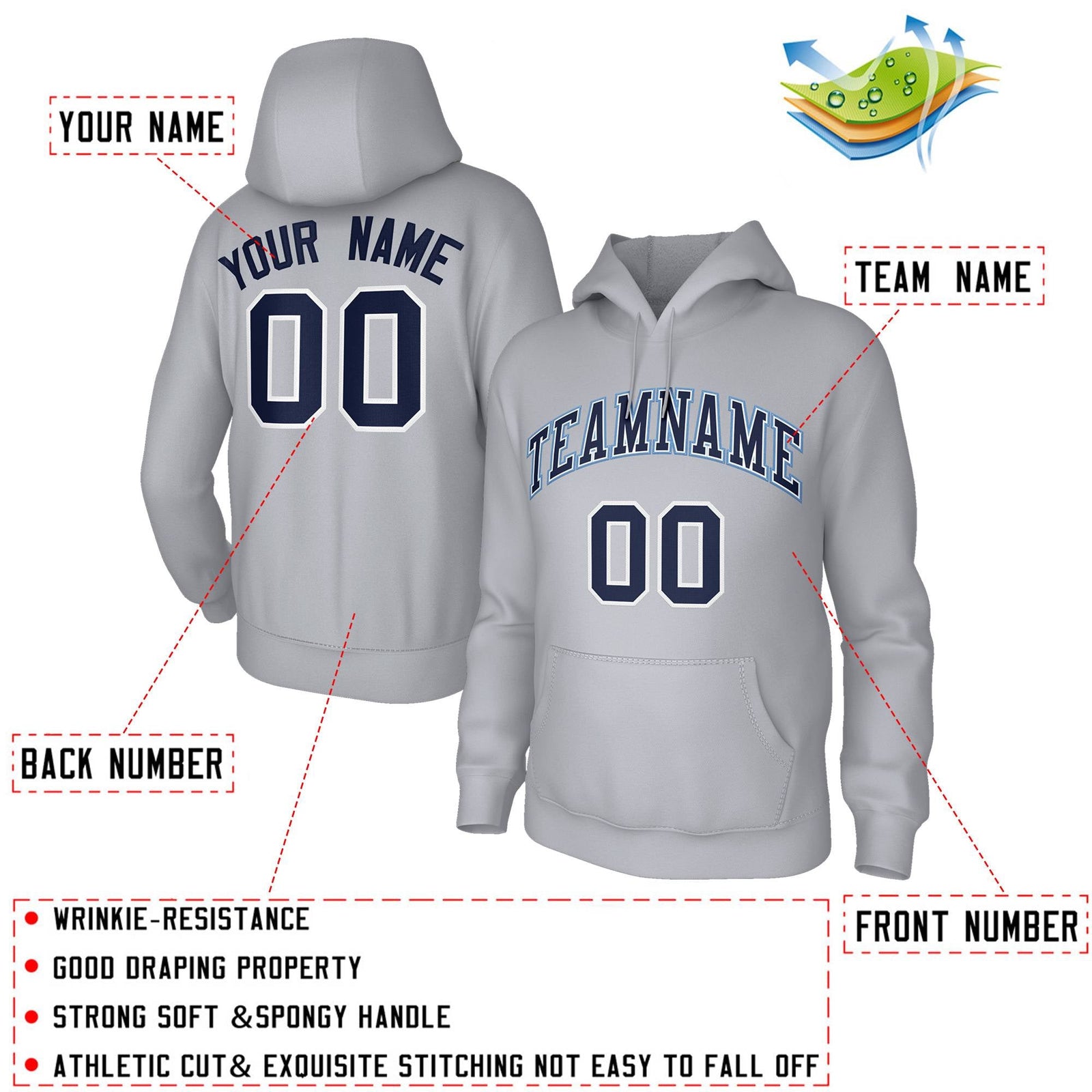 Custom Classic Style Hoodie Fashion Athletic Gray Pullover Sweatshirt