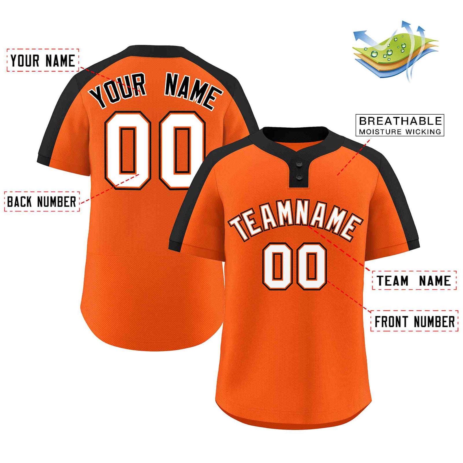Custom Orange White-Orange Classic Style Authentic Two-Button Softball Jersey