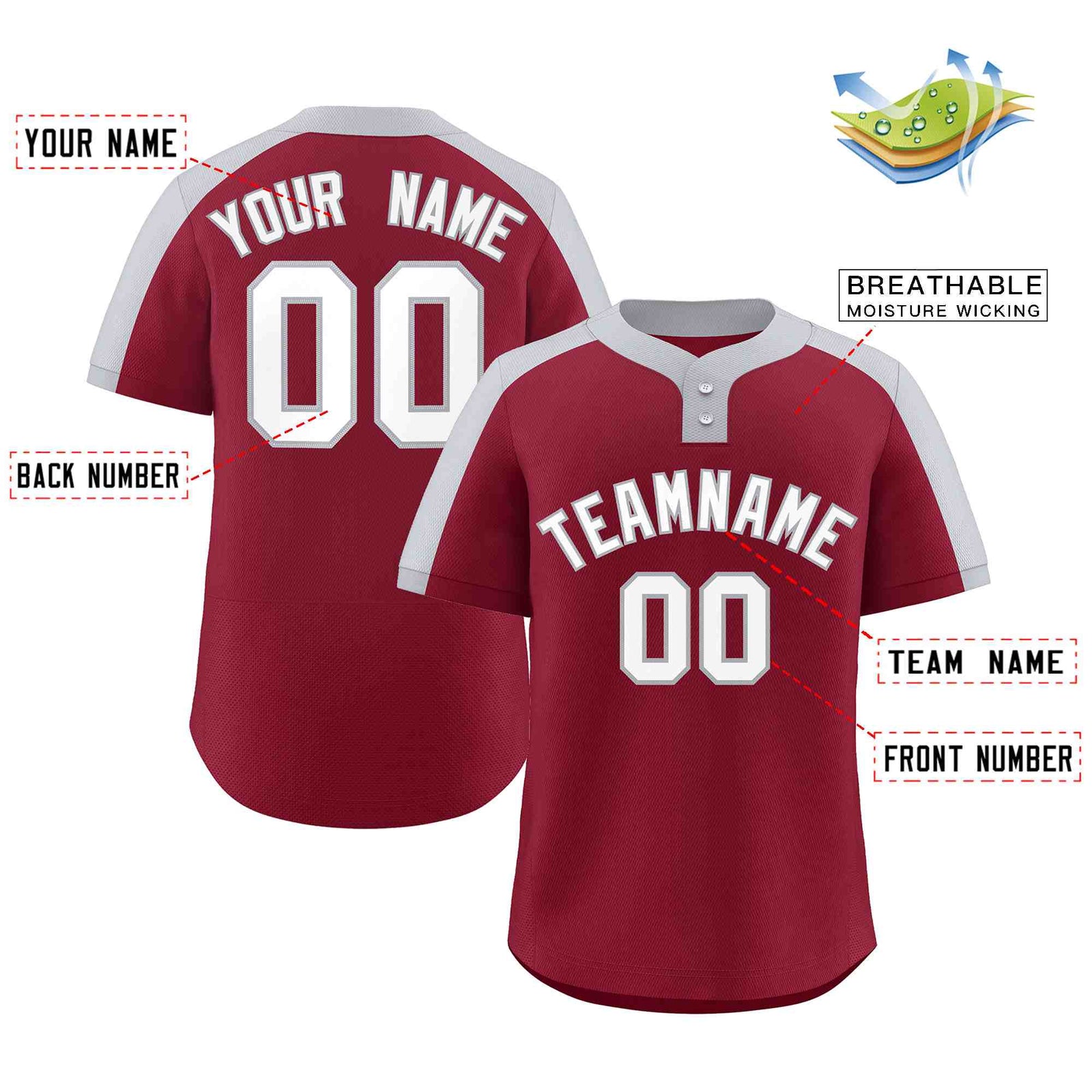 Custom Crimson White-Gray Classic Style Authentic Two-Button Softball Jersey