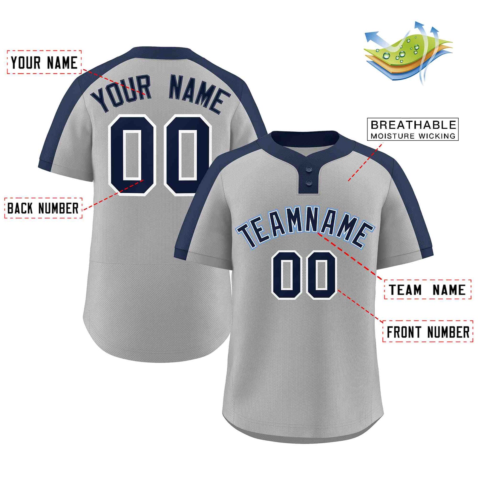 Custom Gray Navy-White Classic Style Authentic Two-Button Softball Jersey