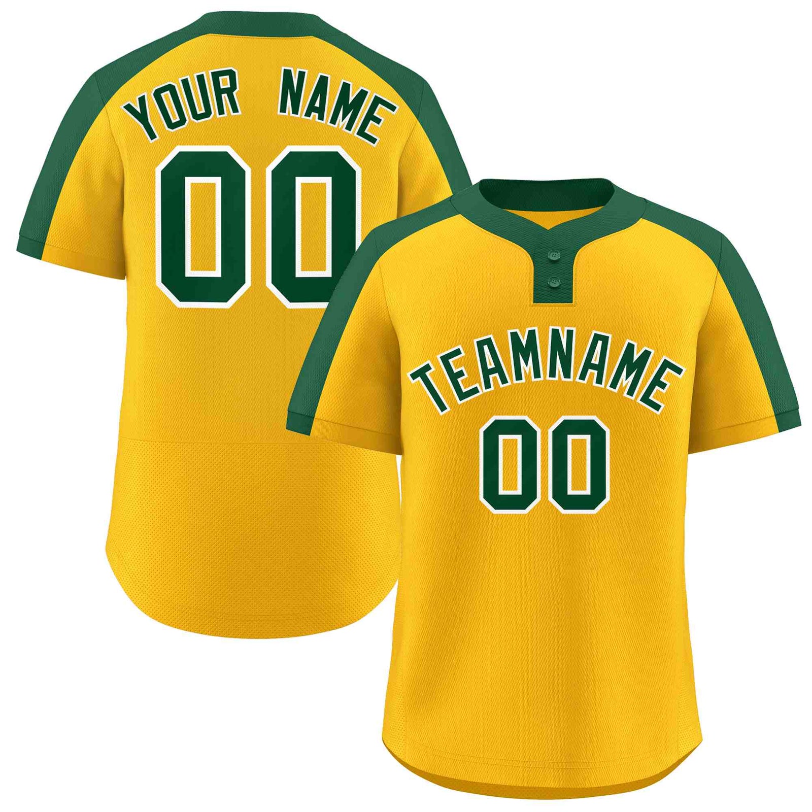 Custom Gold Green-White Classic Style Authentic Two-Button Softball Jersey