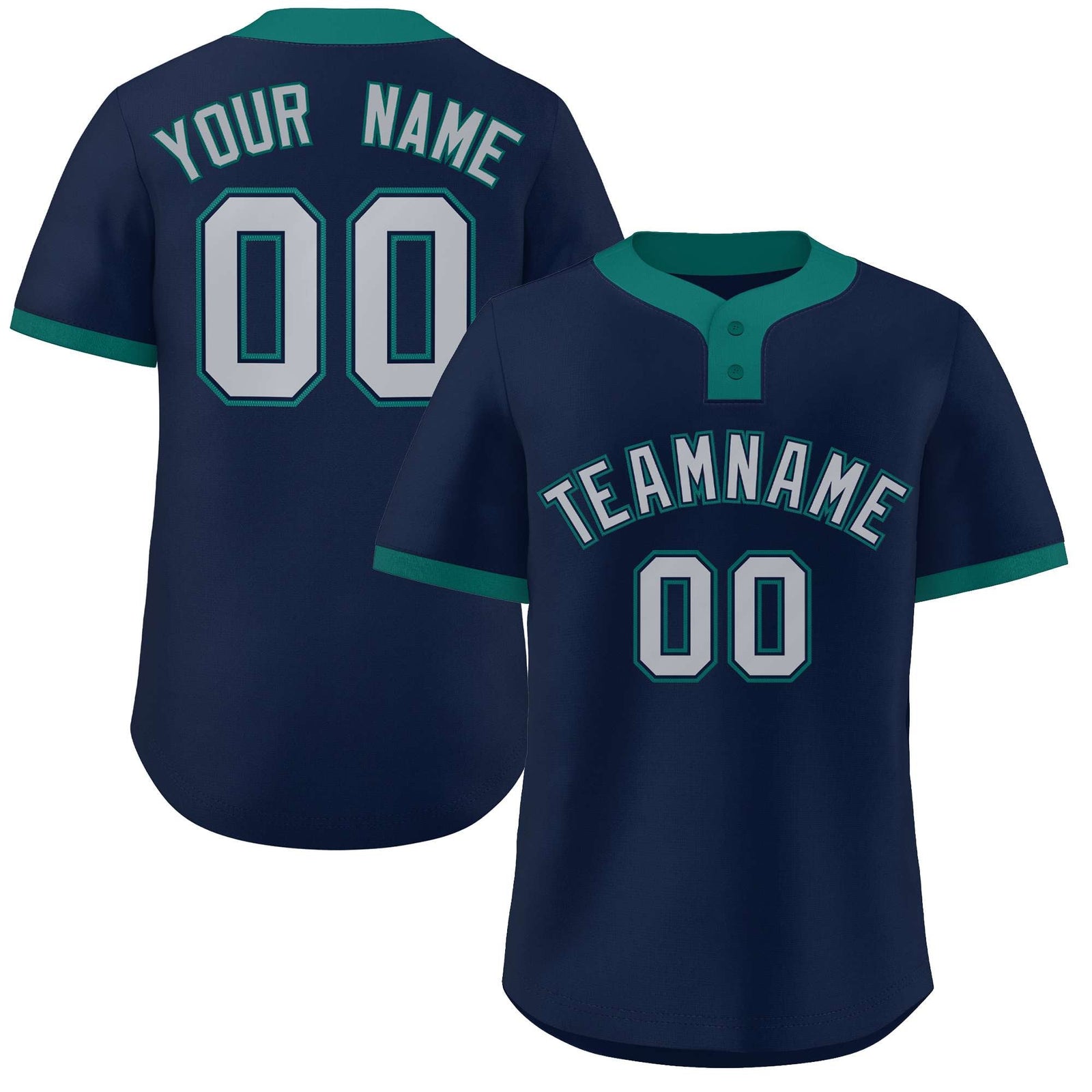 Custom Navy Gray-Aqua Classic Style Authentic Two-Button Softball Jersey