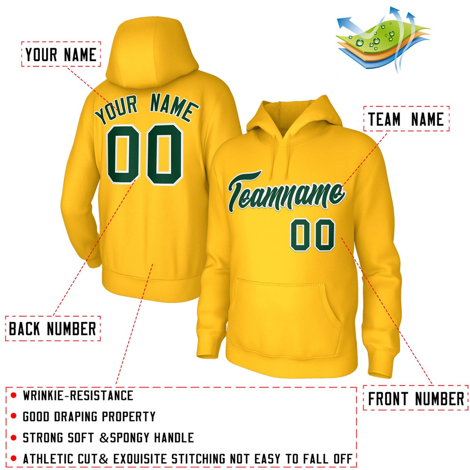 Custom Stitched Yellow Green-White Classic Style Sweatshirt Pullover Hoodie