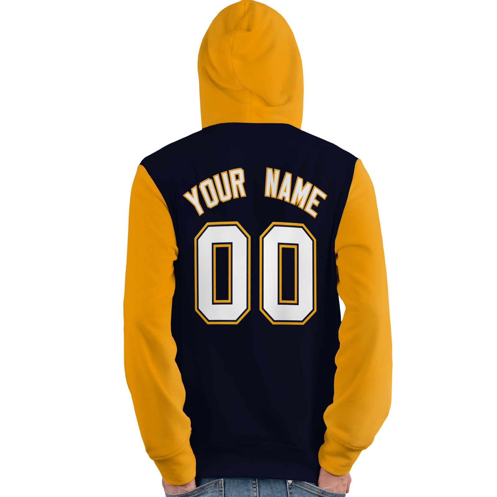 Custom Navy White-Gold Raglan Sleeves Pullover Personalized Team Sweatshirt Hoodie