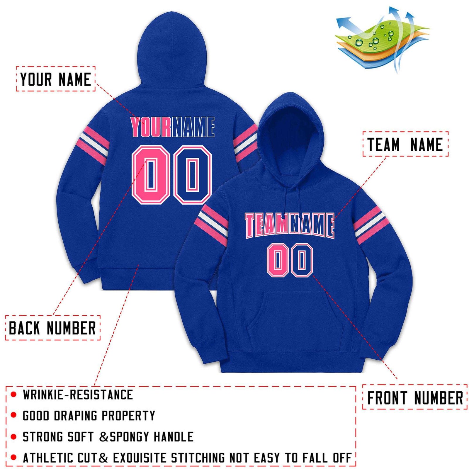 Custom Stitched Royal Pink-White Cotton Pullover Sweatshirt Hoodie