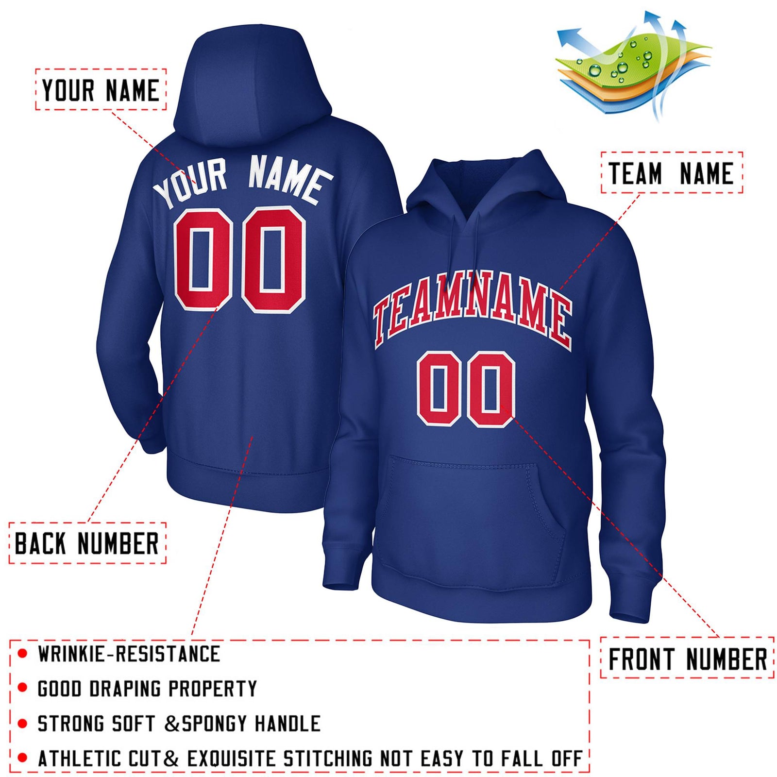 Custom Royal Red-White Classic Style Training Uniform Pullover Hoodie