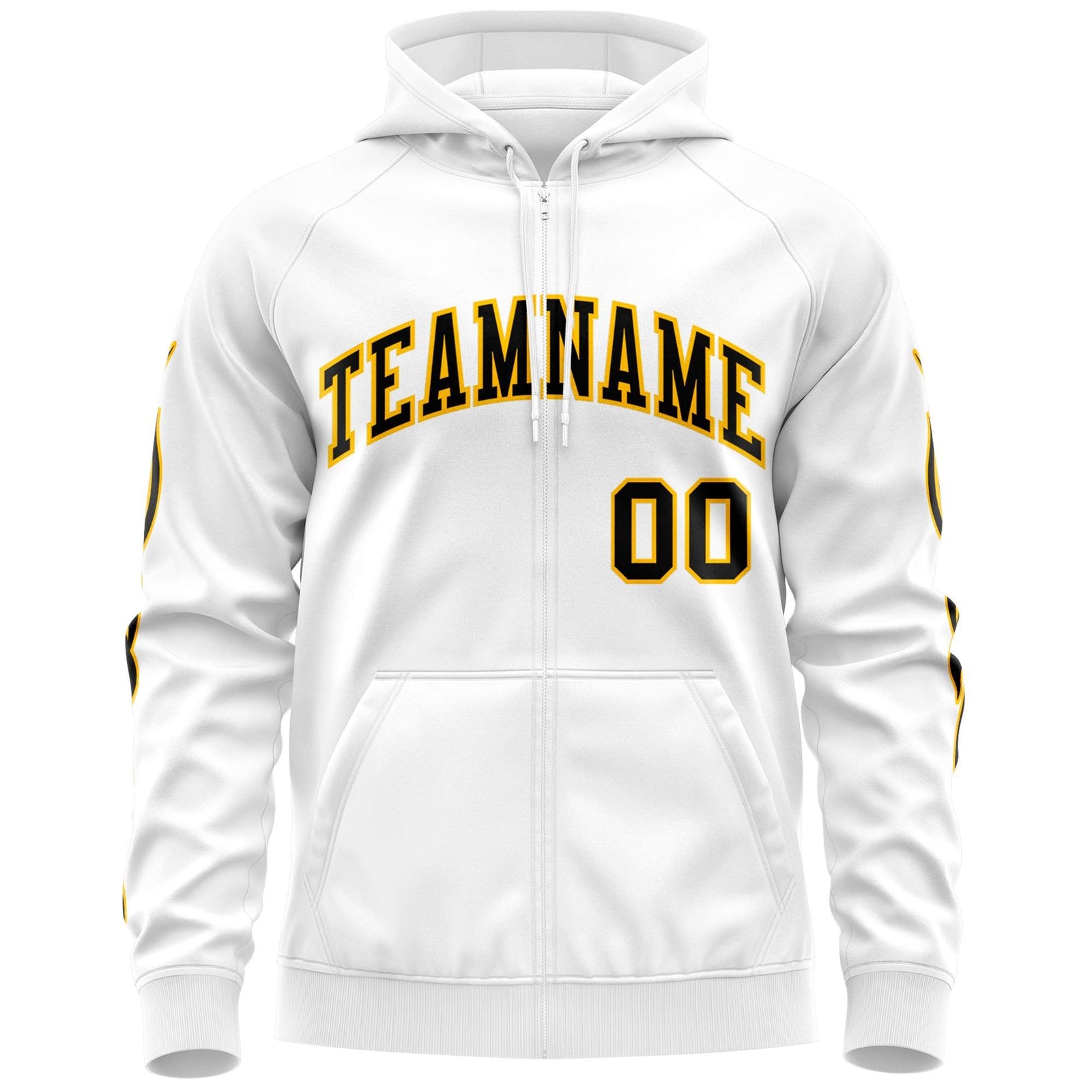 Custom Stitched White Black Sports Full-Zip Sweatshirt Hoodie with Flame