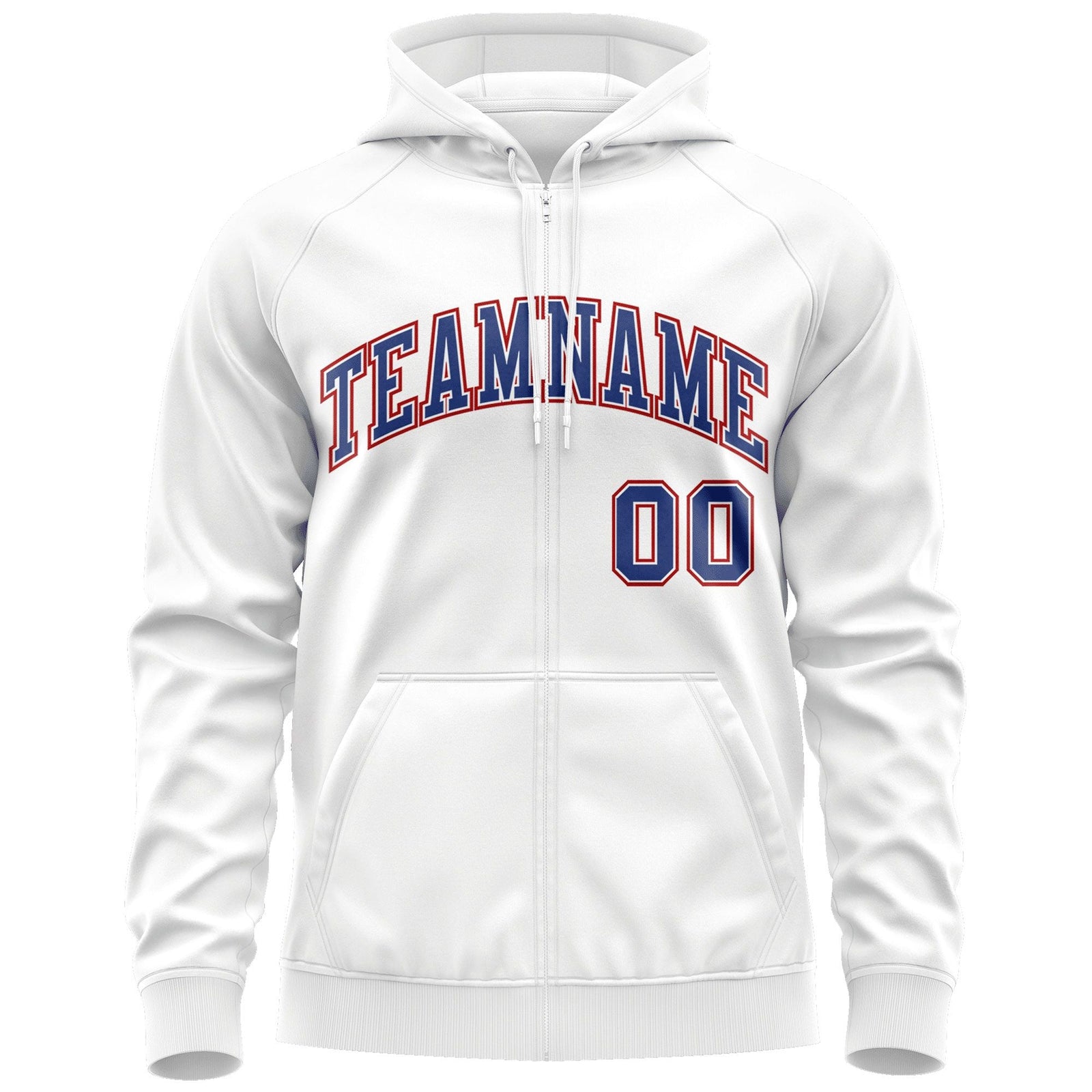 Custom Stitched White Royal-Red Sports Full-Zip Sweatshirt Hoodie