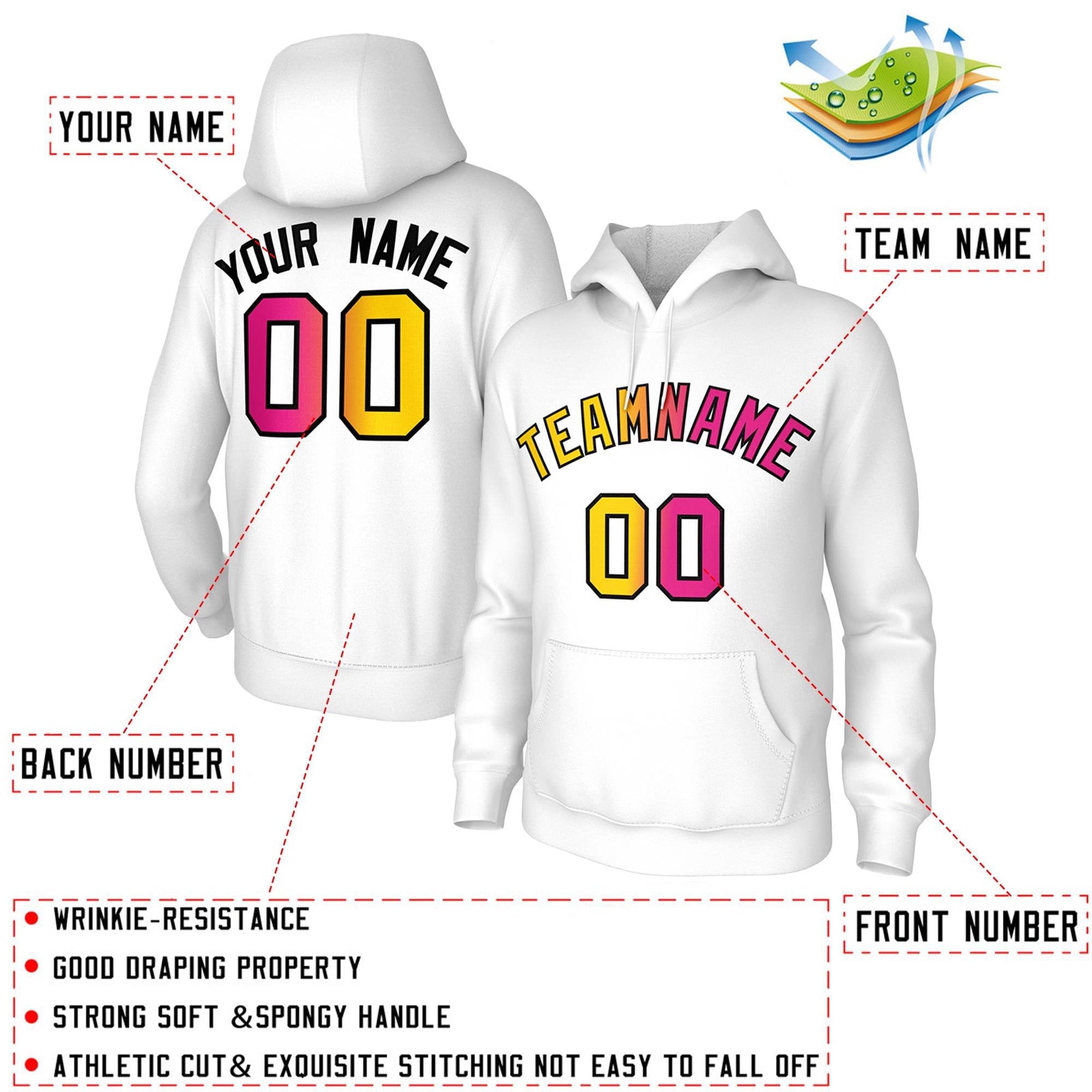 Custom Stitched White Gradient Fashion Athletic Pullover Sweatshirt Hoodie