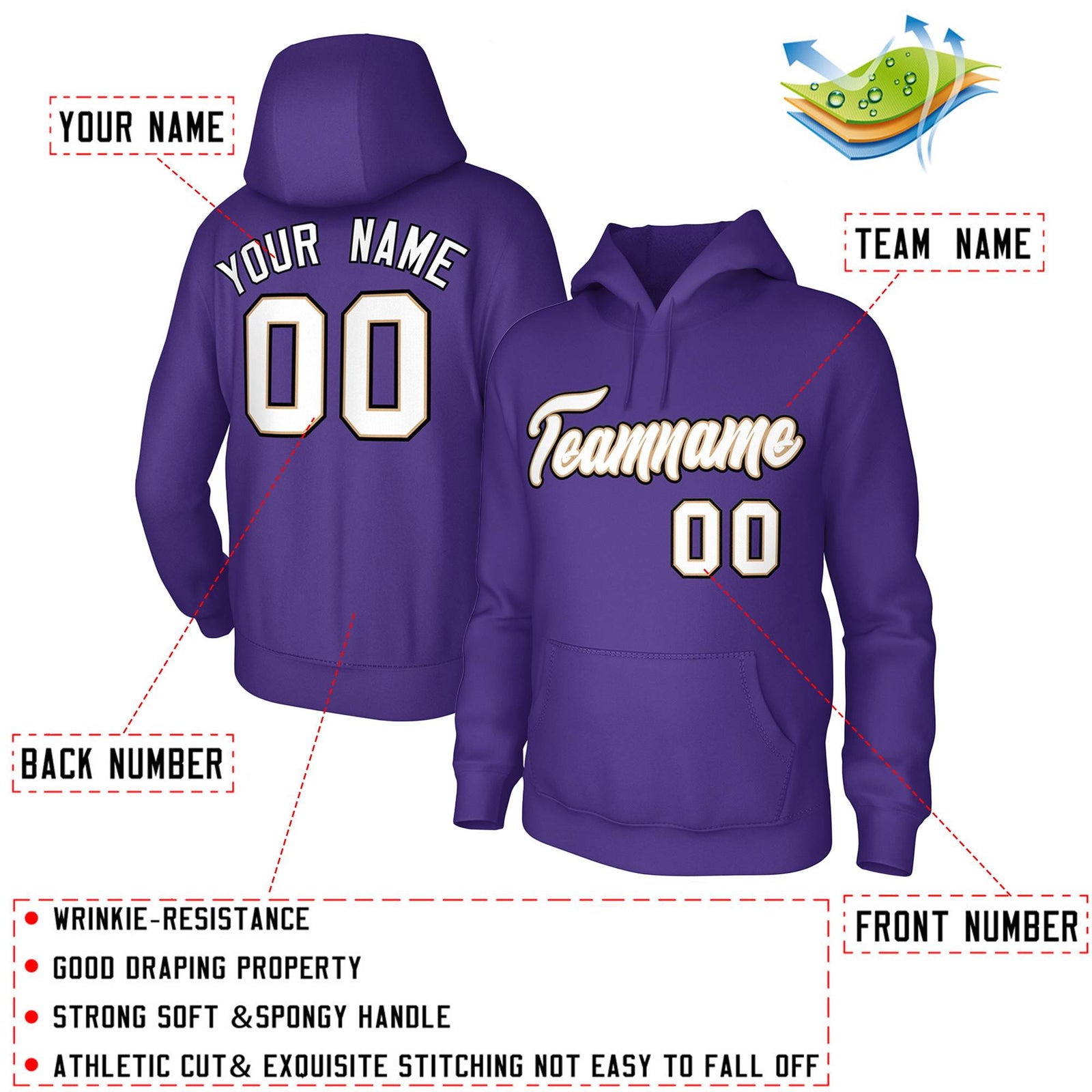 Custom Purple White-Old Gold-Black Classic Style Personalized Uniform Pullover Hoodie