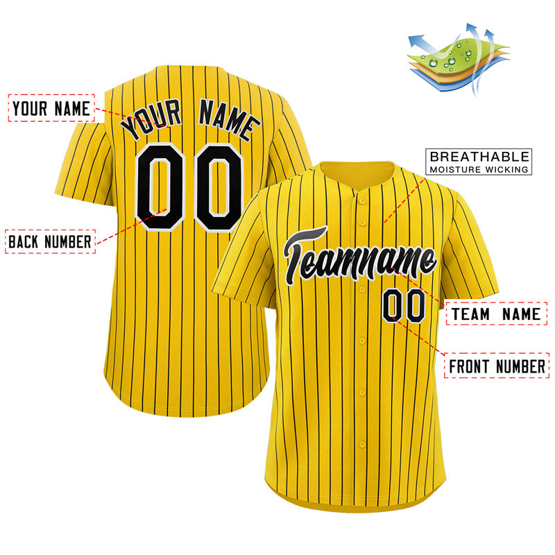 Custom Gold Black-White Stripe Fashion Authentic Baseball Jersey