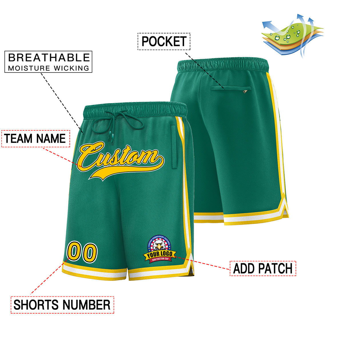 Custom Green Yellow Basketball Shorts