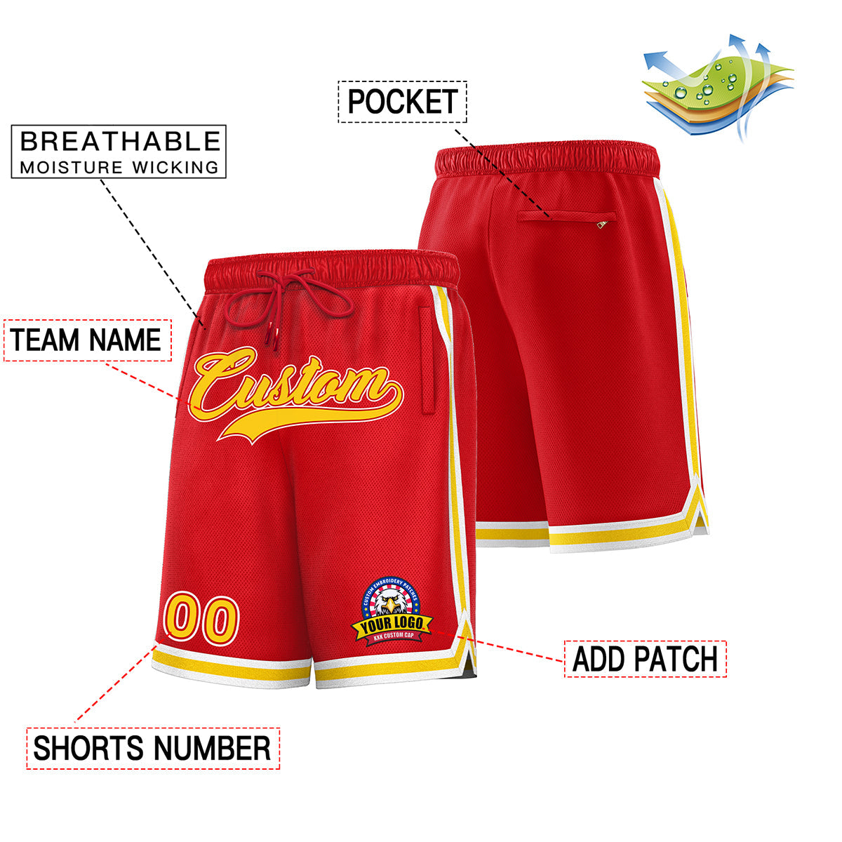 Custom Red Yellow Basketball Shorts