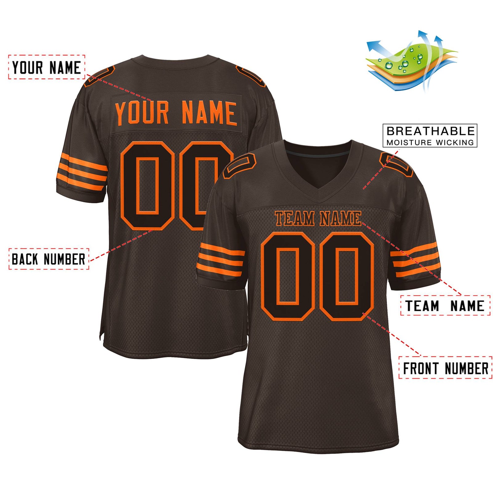 Custom Brown Black-Orange Classic Style Authentic Football Jersey