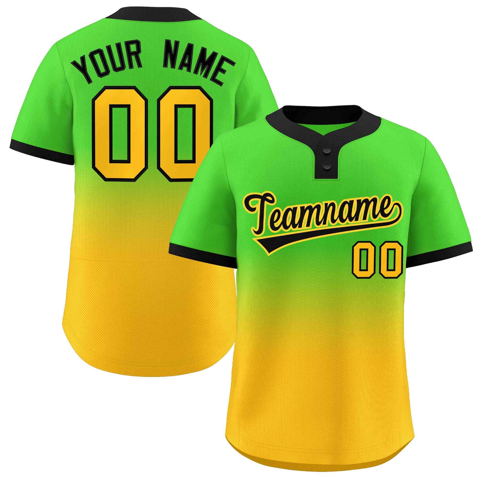 Custom Neon Green Gold Black-Gold Gradient Fashion Authentic Two-Button Softball Jersey