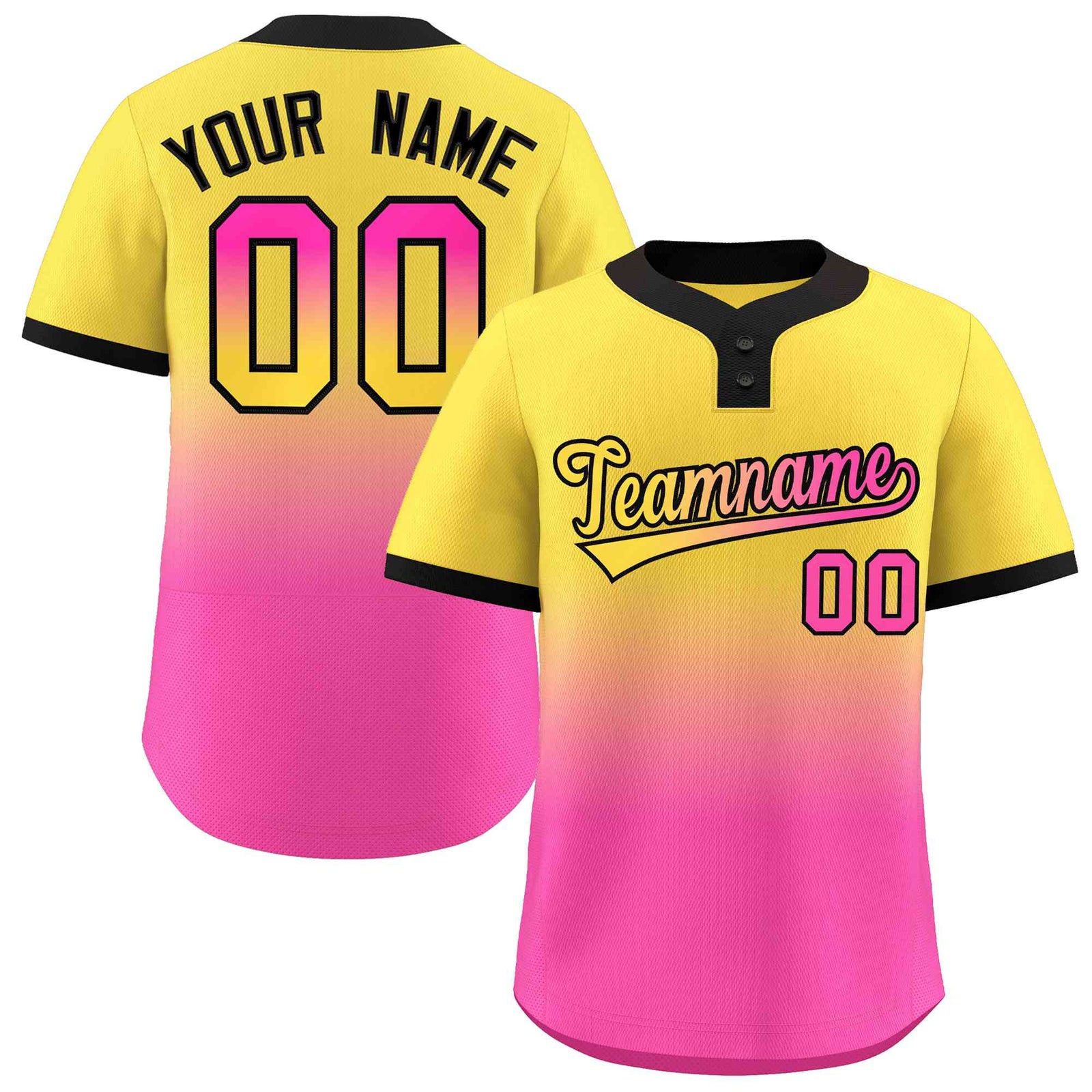 Custom Gold Pink Gold-Black Gradient Fashion Authentic Two-Button Softball Jersey