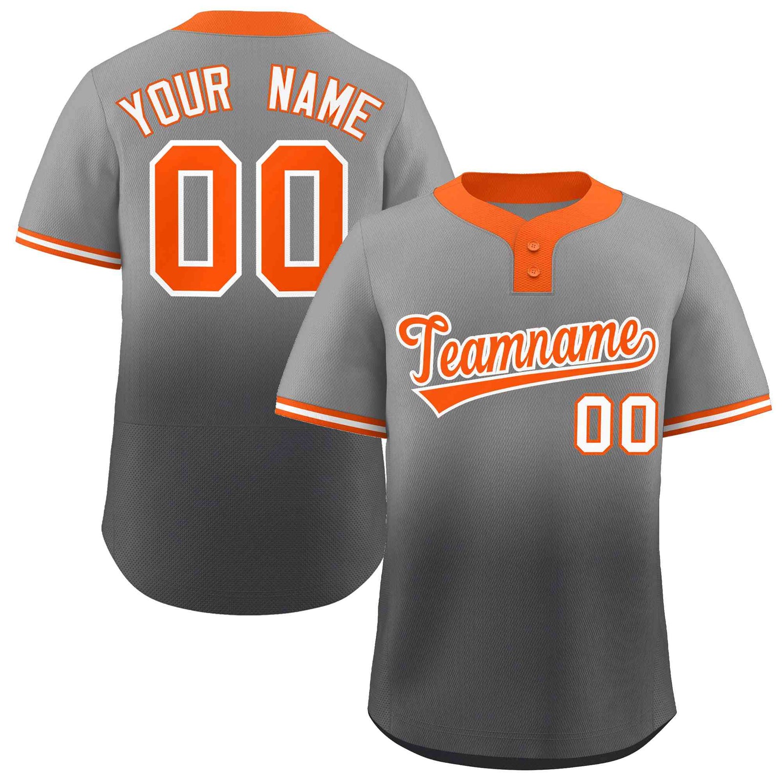 Custom Gray Dark Gray Orange-White Gradient Fashion Authentic Two-Button Softball Jersey