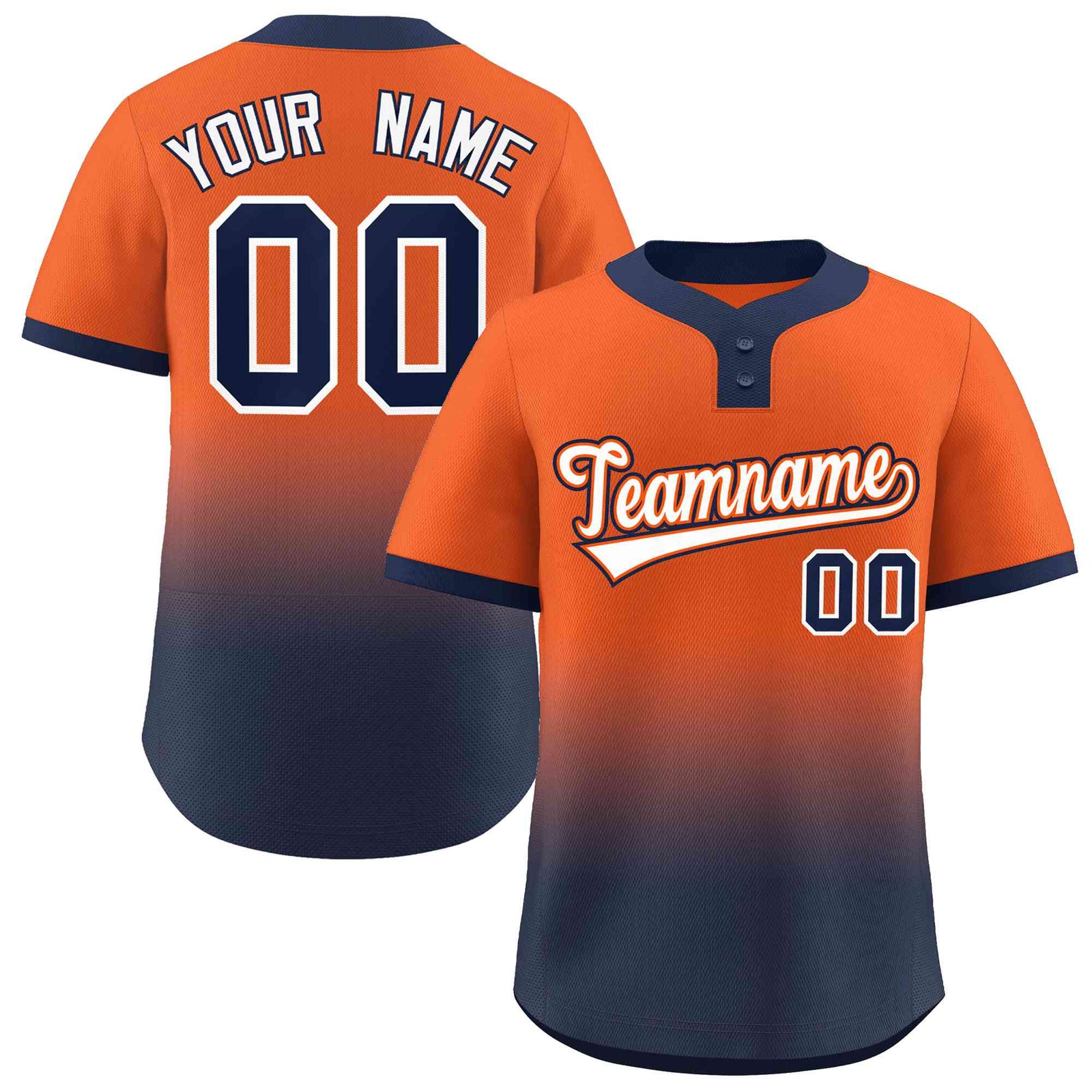 Custom Orange Navy White-Orange Gradient Fashion Authentic Two-Button Softball Jersey