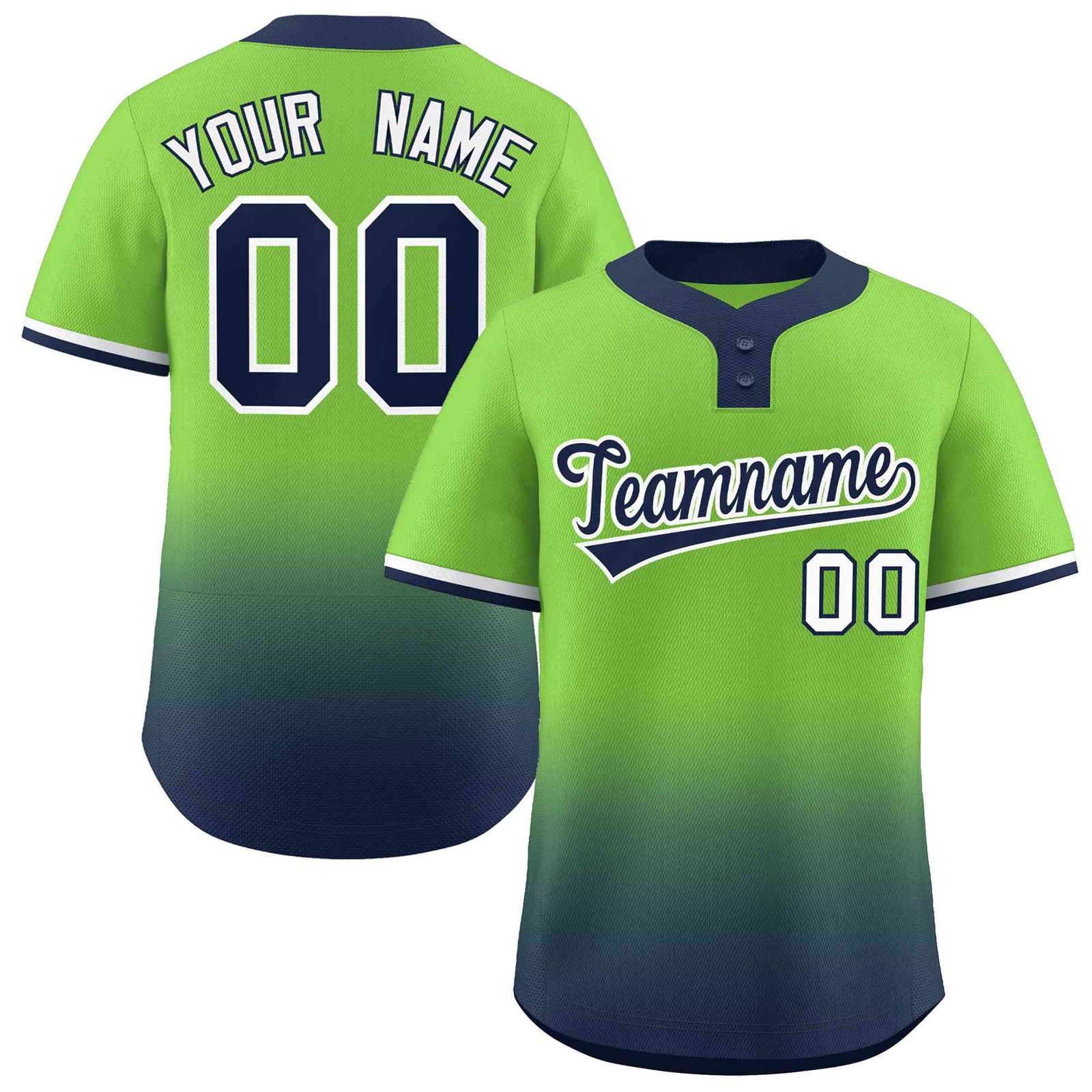 Custom Neon Green Navy Navy-White Gradient Fashion Authentic Two-Button Softball Jersey
