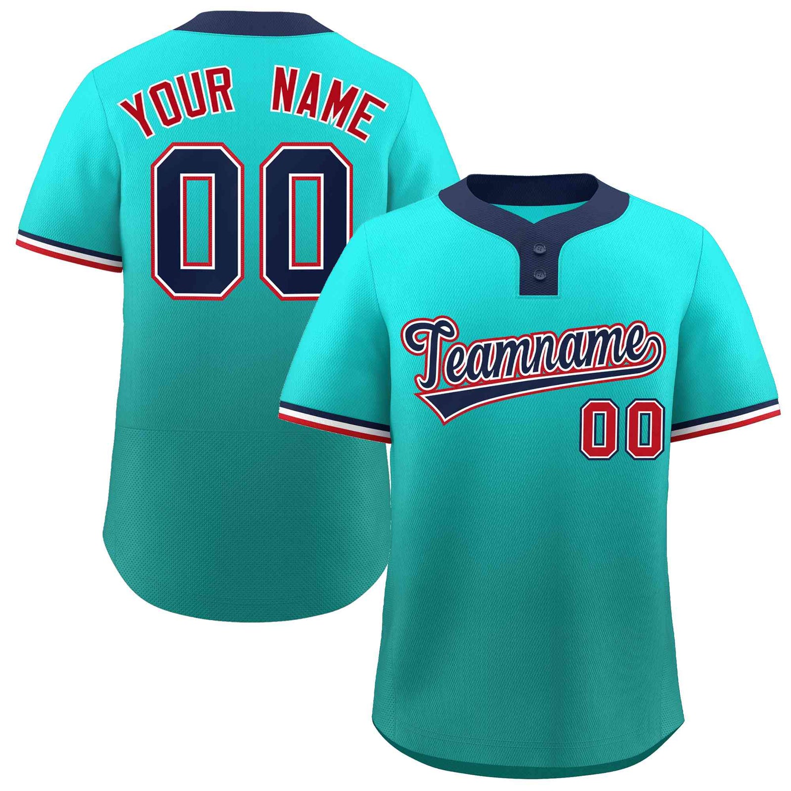 Custom Light Green Aqua Navy-White Gradient Fashion Authentic Two-Button Softball Jersey