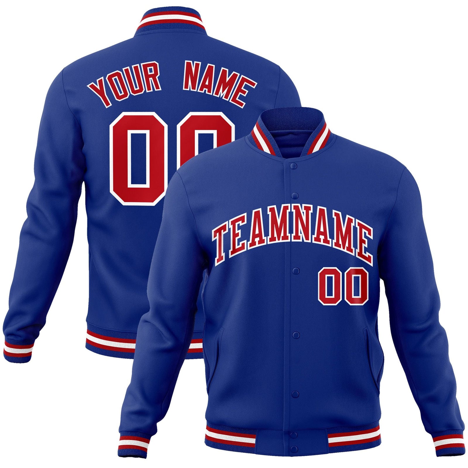 Custom Royal Red-White Classic Style Varsity Full-Snap Letterman Jacket