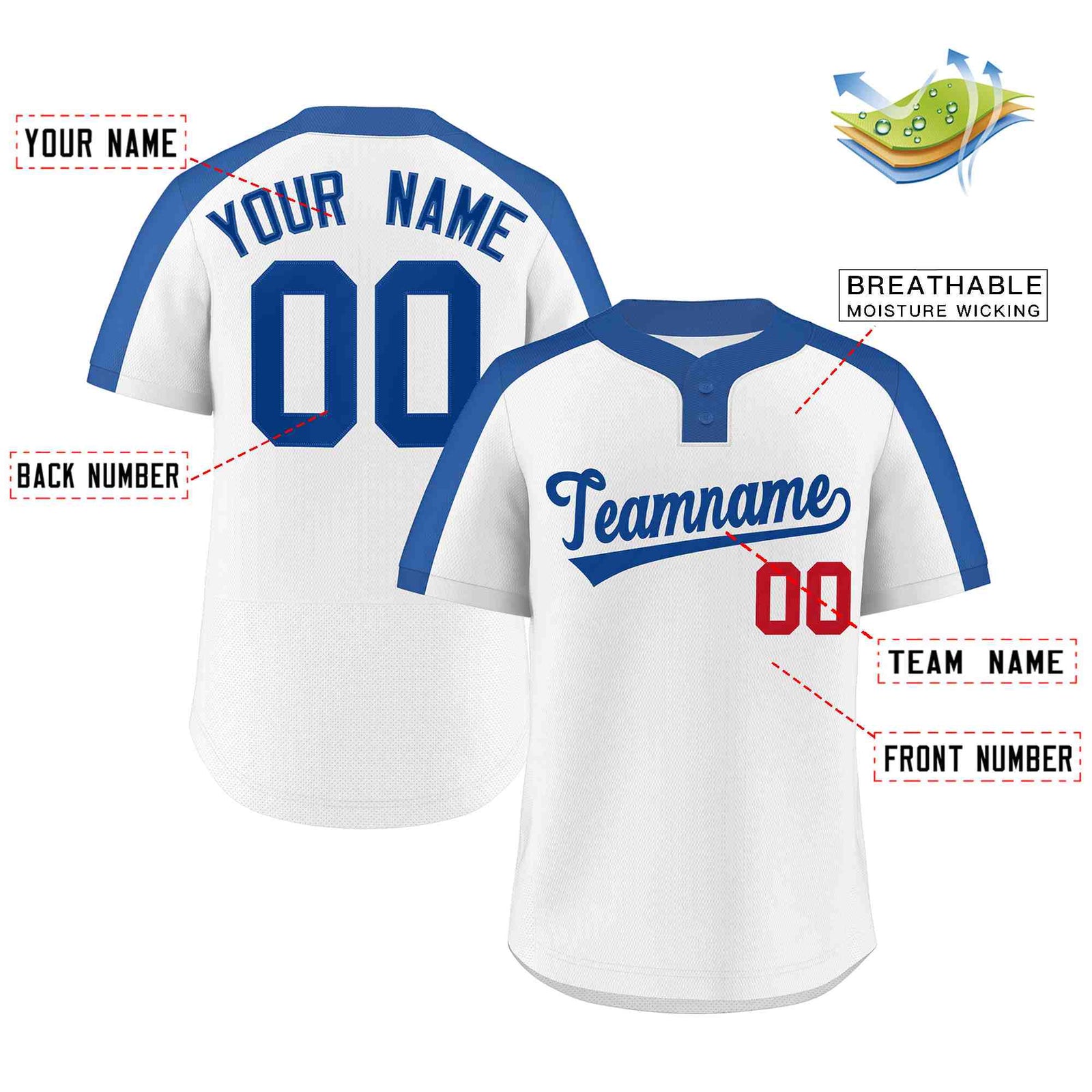 Custom White Royal Classic Style Authentic Two-Button Softball Jersey