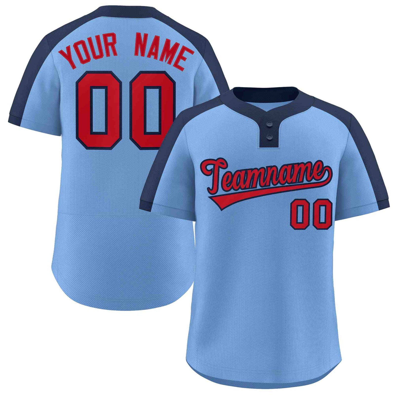 Custom Light Blue Red-Navy Classic Style Authentic Two-Button Softball Jersey