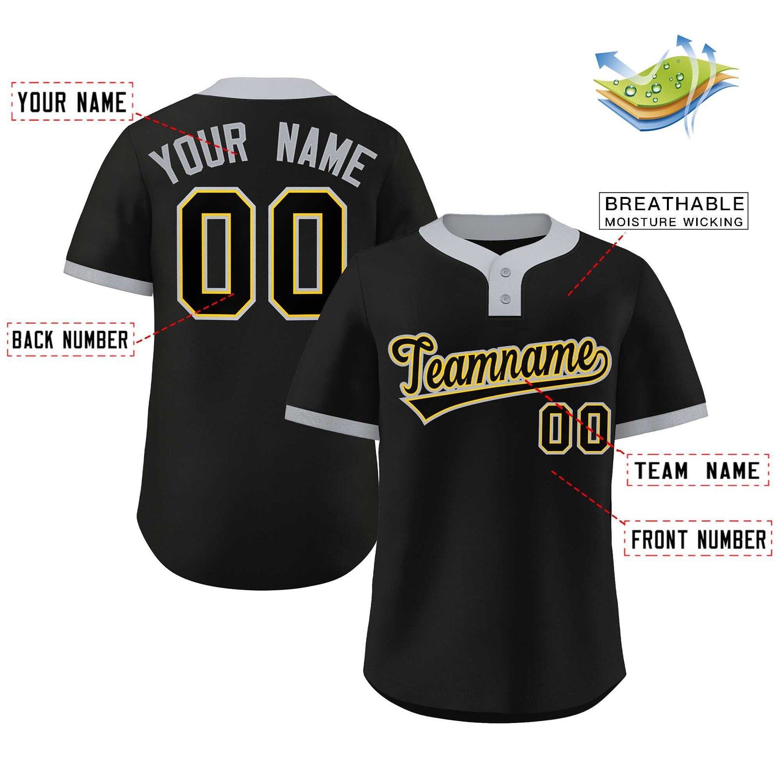 Custom Black Black-Gray Classic Style Authentic Two-Button Softball Jersey