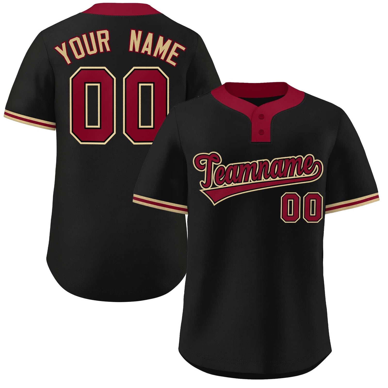 Custom Black Crimson-Old Gold Classic Style Authentic Two-Button Softball Jersey