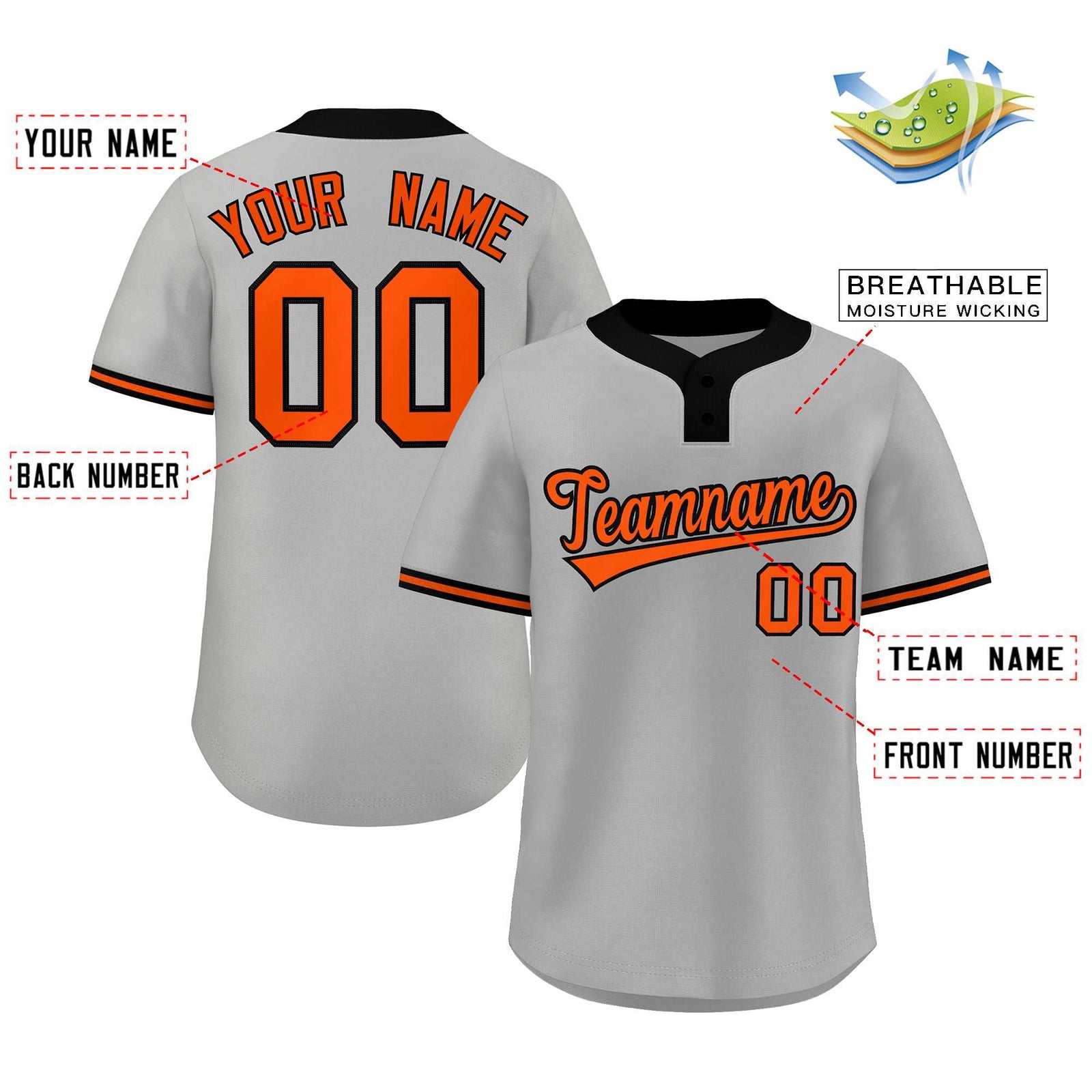 Custom Gray Orange-Black Classic Style Authentic Two-Button Softball Jersey