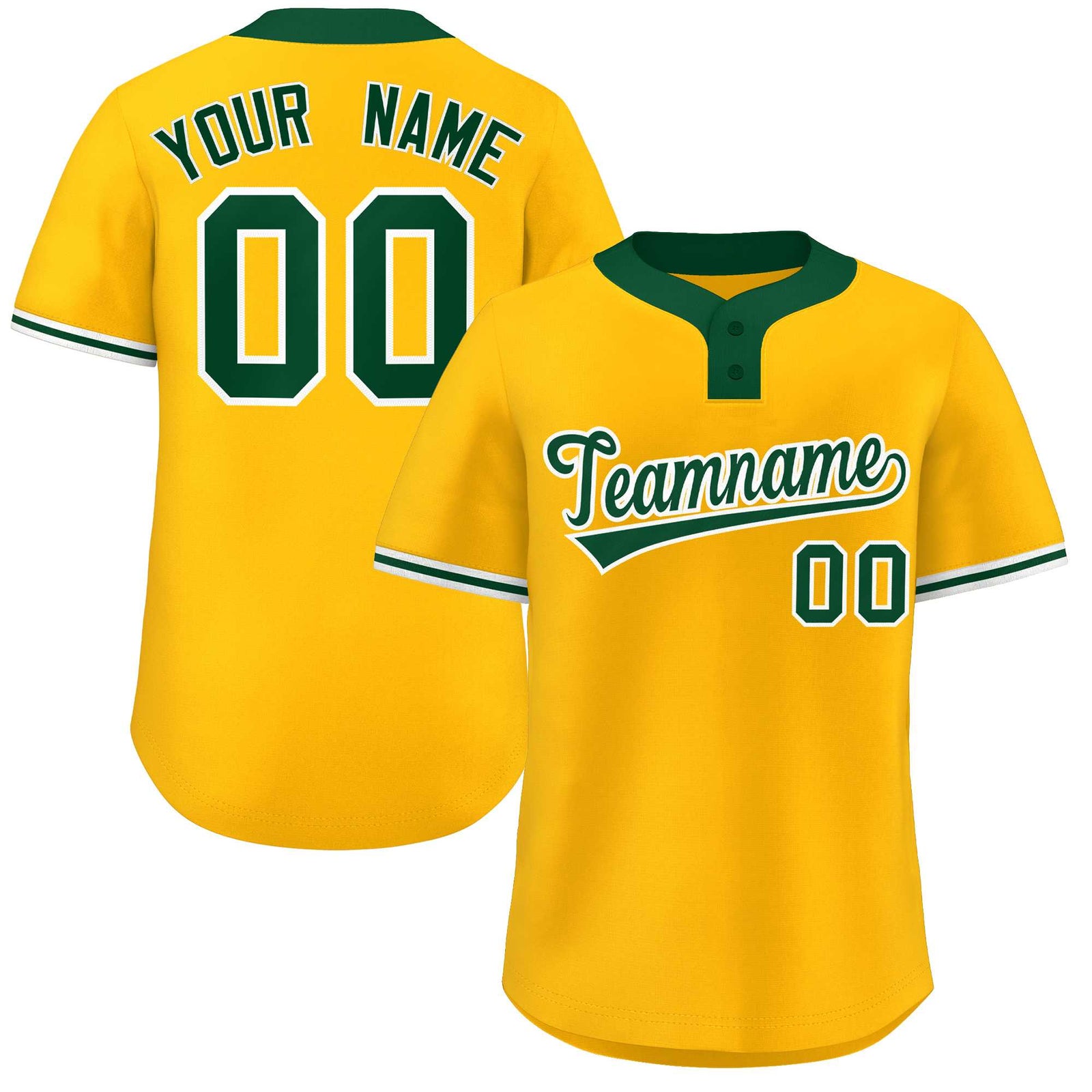 Custom Gold Kelly Green-White Classic Style Authentic Two-Button Softball Jersey