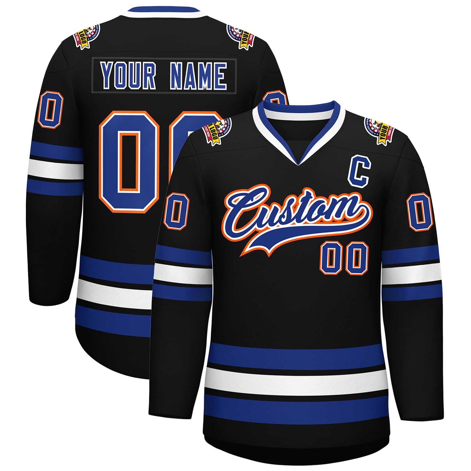 Custom Black Royal White-Orange Classic Style Hockey Jersey
