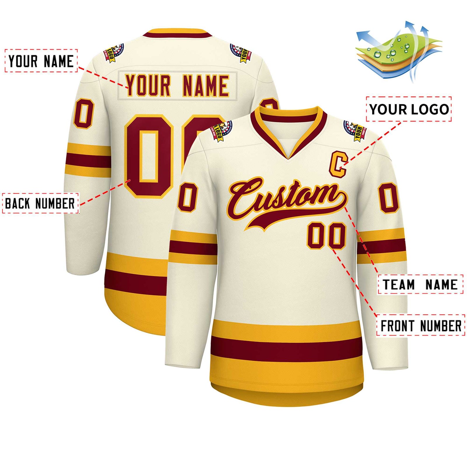 Custom Khaki Crimson-Gold Classic Style Hockey Jersey