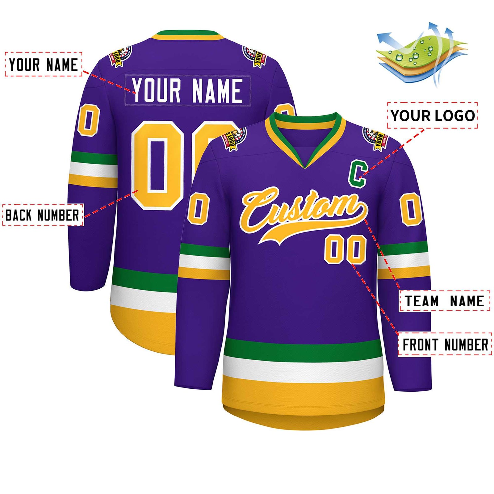 Custom Purple Gold-White Classic Style Hockey Jersey