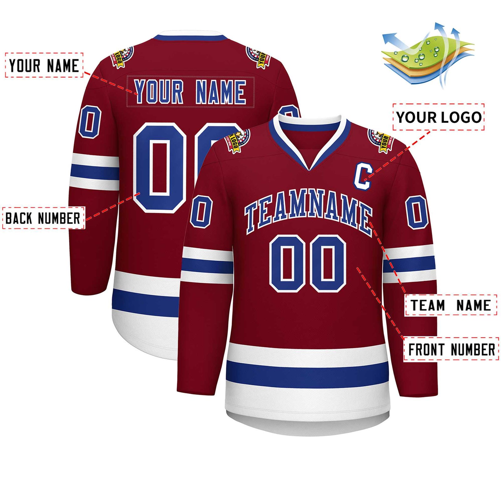 Custom Crimson Royal-White Classic Style Hockey Jersey