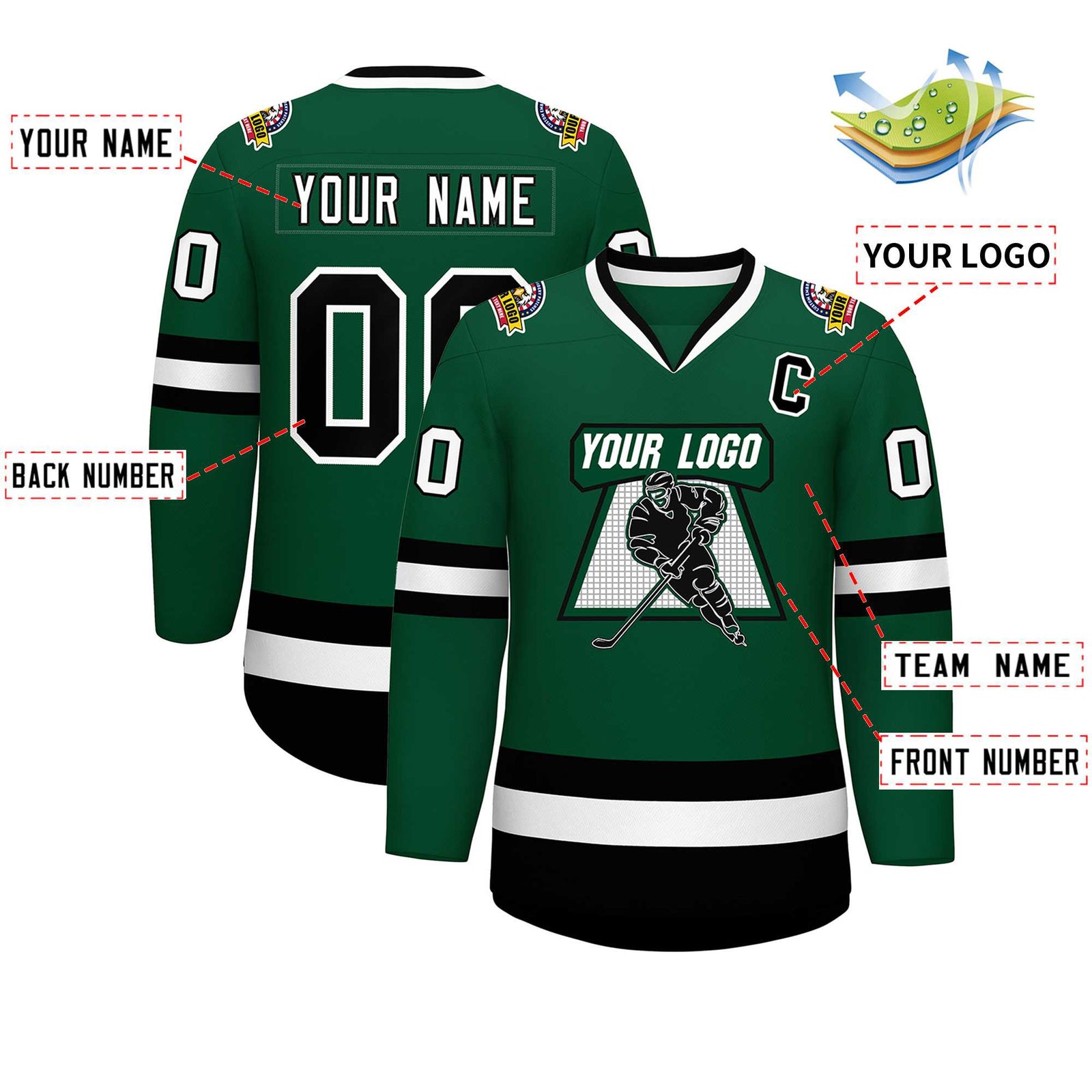 Custom Green Black-White Classic Style Hockey Jersey