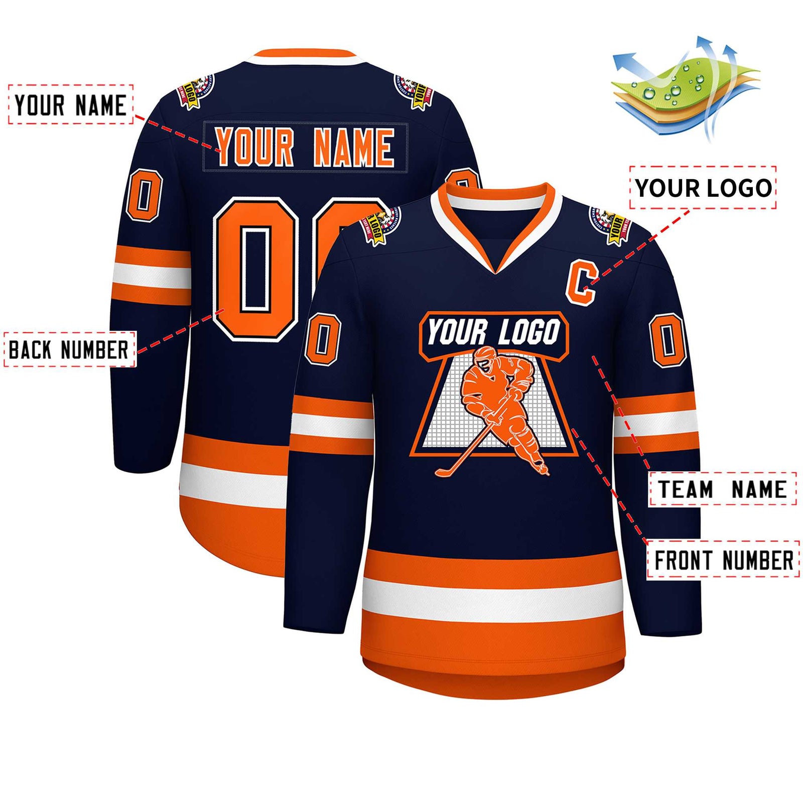 Custom Navy Orange Black-White Classic Style Hockey Jersey