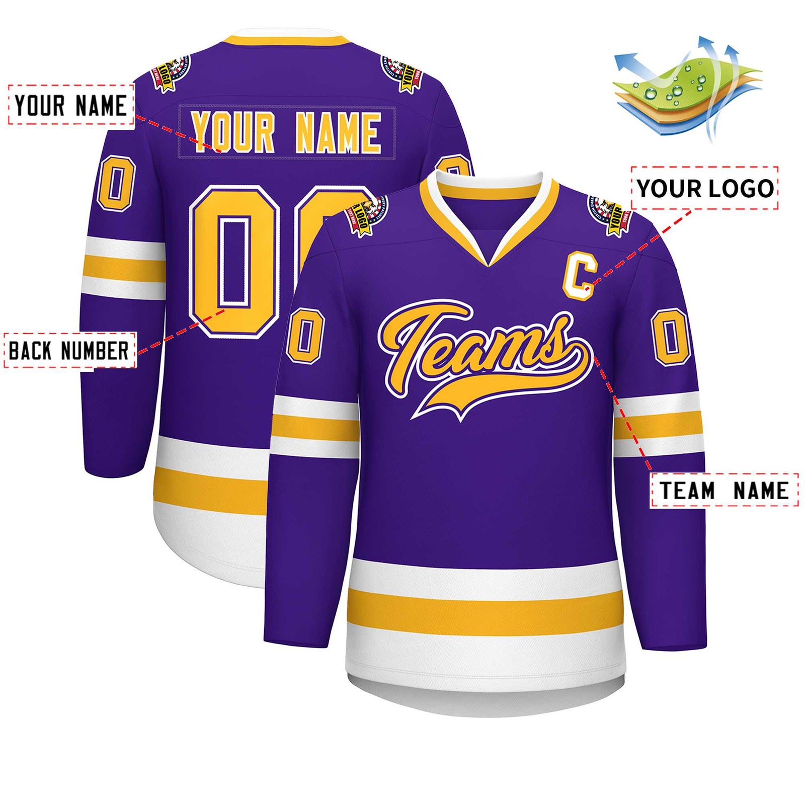 Custom Purple Gold Purple-White Classic Style Hockey Jersey
