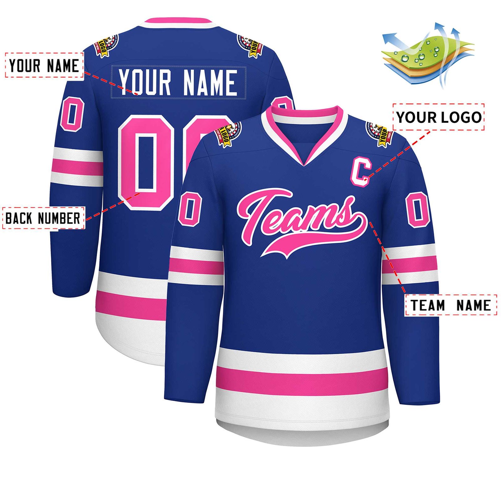 Custom Royal Pink-White Classic Style Hockey Jersey