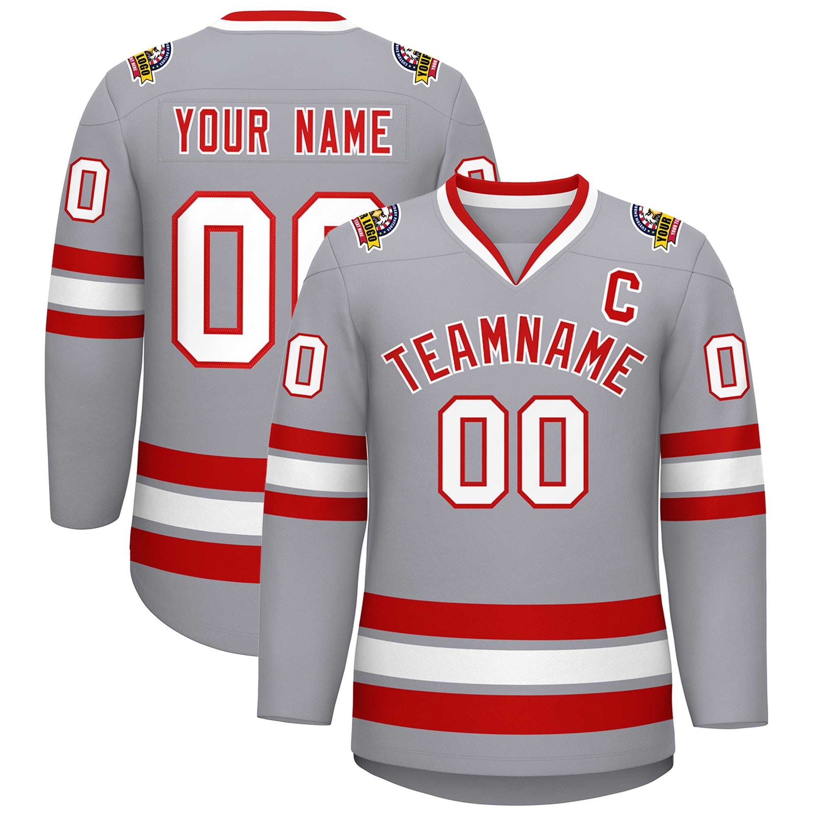Custom Gray Red-White Classic Style Hockey Jersey