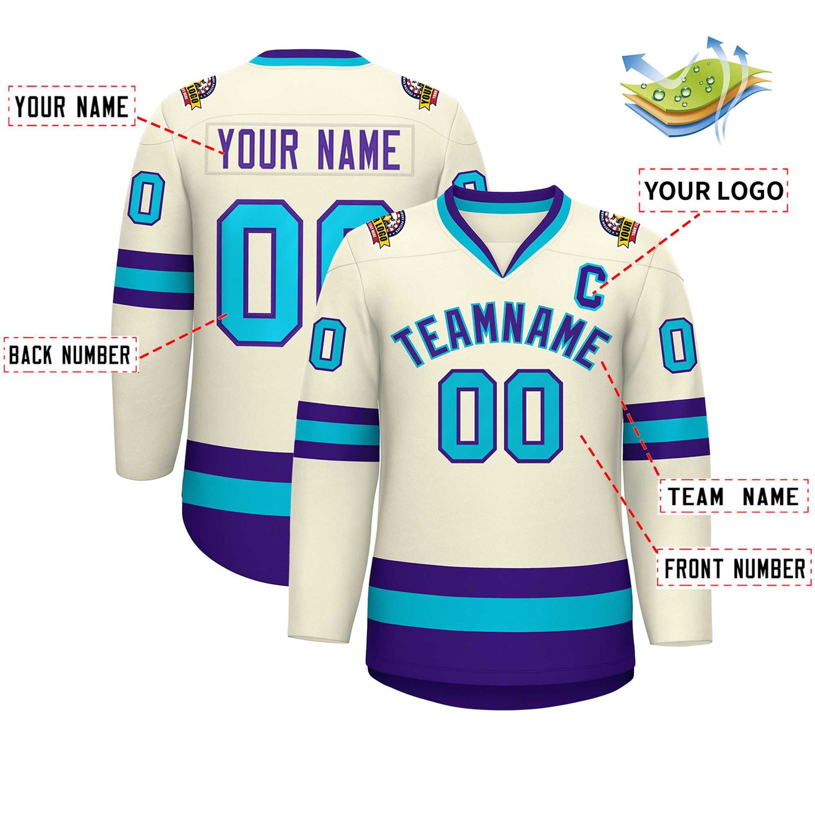 Custom Khaki Purple-Light Blue Classic Style Hockey Jersey