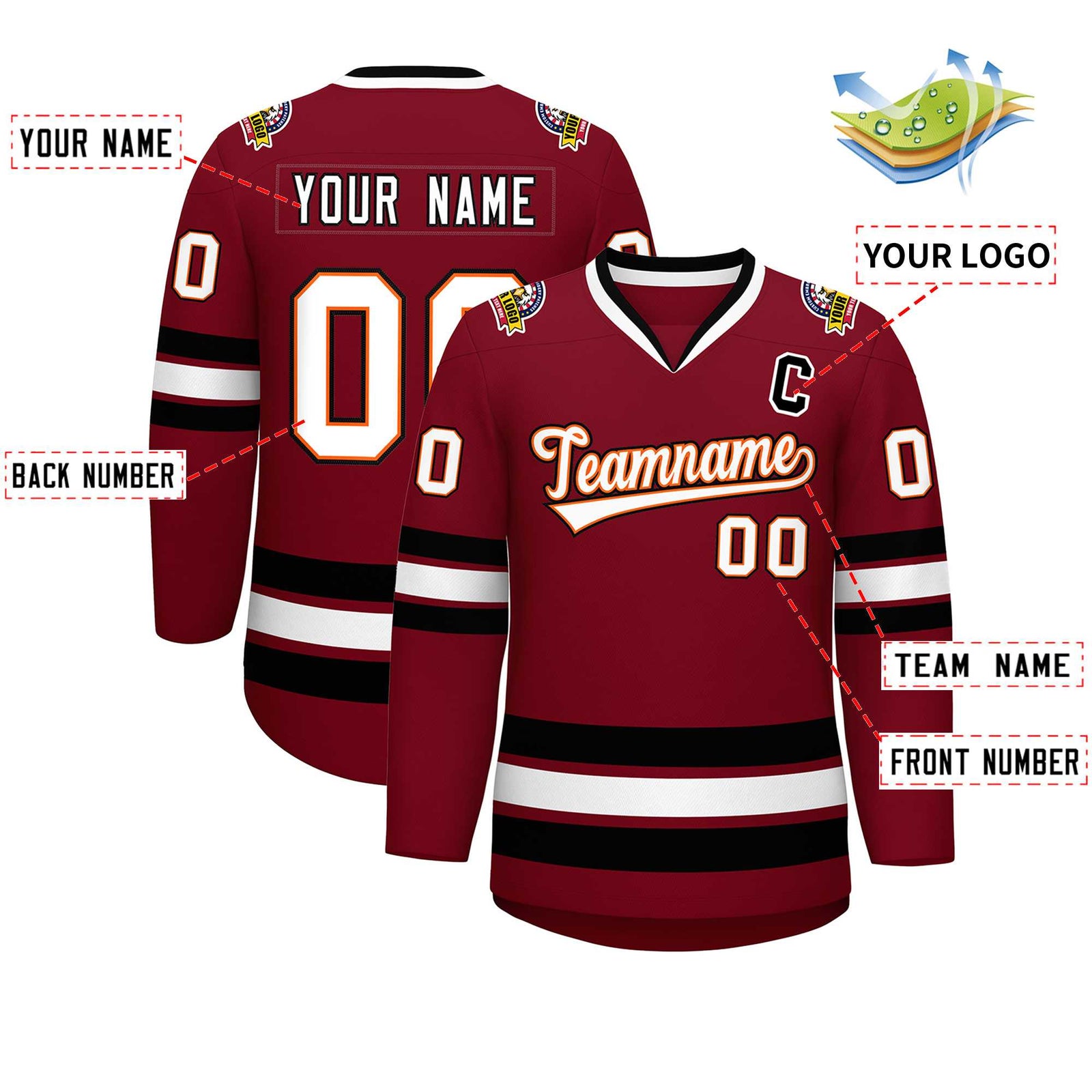 Custom Crimson White Orange-Black Classic Style Hockey Jersey