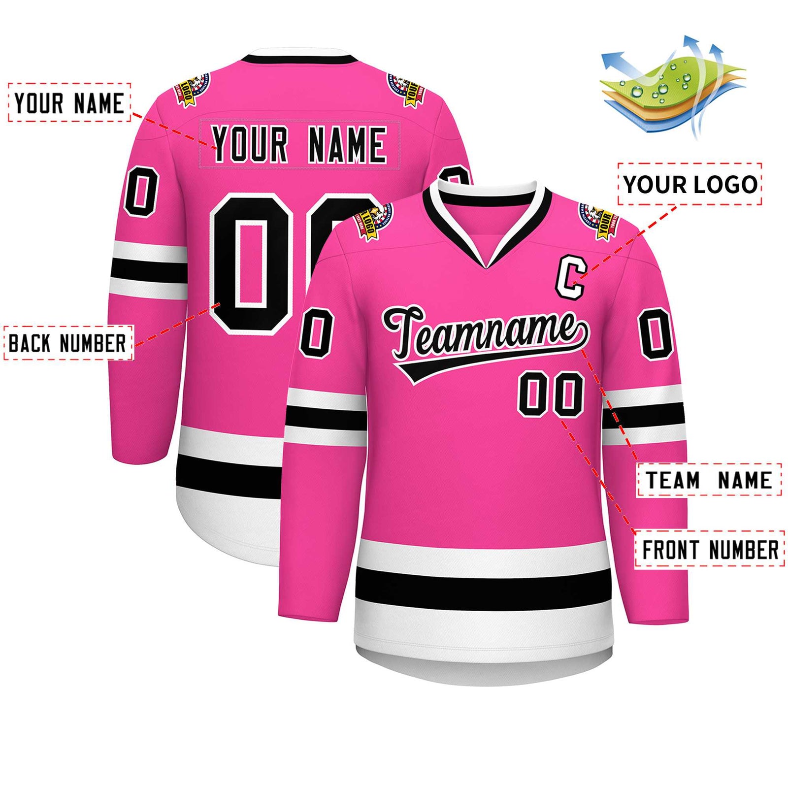 Custom Pink Black-White Classic Style Hockey Jersey
