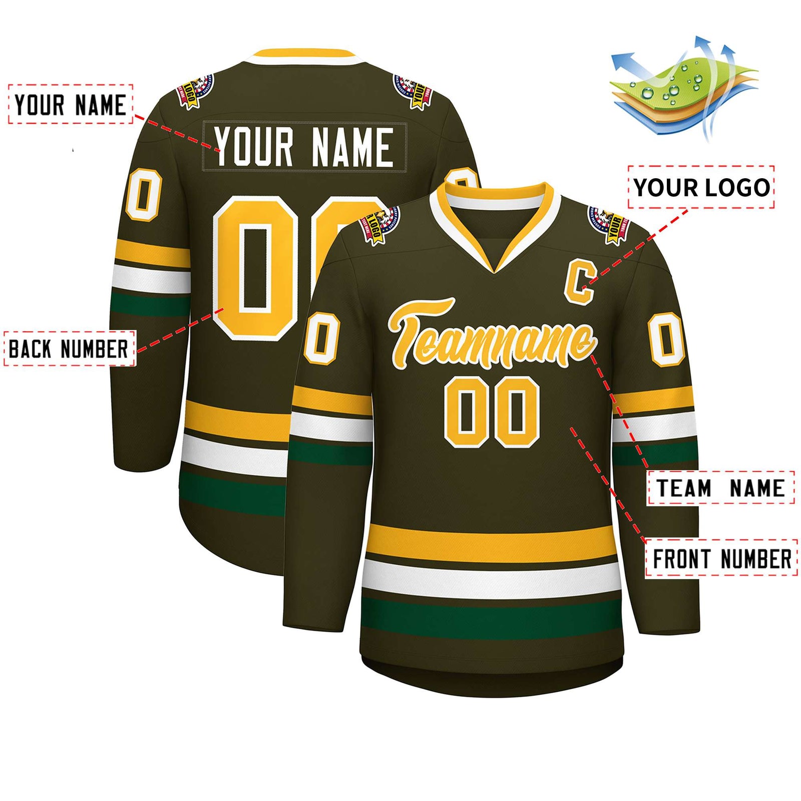 Custom Olive Gold-White Classic Style Hockey Jersey