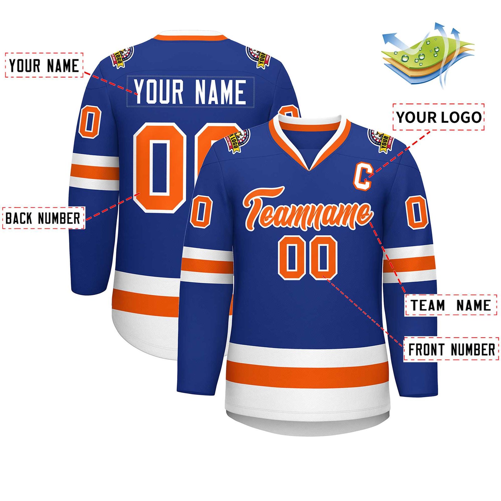 Custom Royal Orange-White Classic Style Hockey Jersey